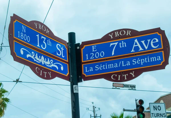 Tampa Bay Florida July 2019 13Th 7Th Ave Sign Ybor — Stock Photo, Image