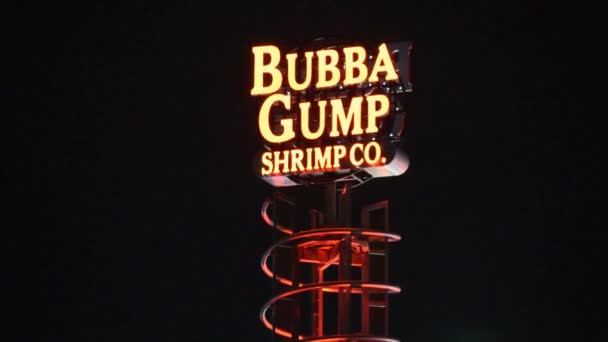 Orlando Florida July 2019 Illuminated Bubba Gump Rotating Sign Citywalk — Stock Video