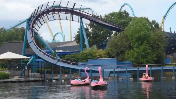 Orlando Florida Haziran 2019 Seaworld Yüzen Tekneler Muhteşem Mako Rollercoaster — Stok video
