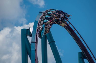 Orlando, Florida. 29 Temmuz 2019. Seaworld 1'de Mako rollercoaster'ın keyfini çıkaran lar