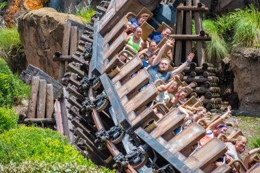 Orlando, Florida. 14 Ağustos 2019. İnsanlar eğlence Expedition Everest rollercoaster tatil yaz aylarında, Animal Kingdom (211).