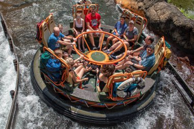 Orlando, Florida. 14 Ağustos 2019. Walt Disney World Hayvanlar Alemi'nde eğlence Expedition Everest rollercoaster olan insanlar (23).