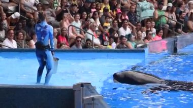 Port Orange, Florida. 05 Eylül 2019. Açık mavi bulutlu arka plan ponce de Leon Inlet panoramik görünümü.