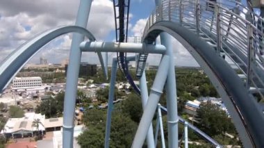 Port Orange, Florida. 05 Eylül 2019. Açık mavi bulutlu arka plan ponce de Leon Inlet panoramik görünümü.