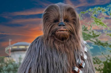 Orlando, Florida. 27 Eylül 2019. Yıldız Savaşları Galaksilerinde Chewbacca 'nın Hollywood Stüdyolarında Kısmi Görünümü (4).