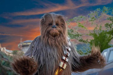 Orlando, Florida. 27 Eylül 2019. Yıldız Savaşları Galaksilerinde Chewbacca 'nın Hollywood Stüdyolarındaki Kısmi Görünümü.