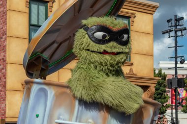 Orlando, Florida. October 5, 2019. Oscar the Grouch in Sesame Street Party Parade at Seaworld (34) clipart