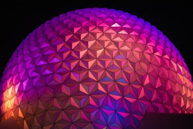 Orlando, Florida. October 10, 2019. Colorful illluminated sphere on night backgrond at Epcot (30). clipart
