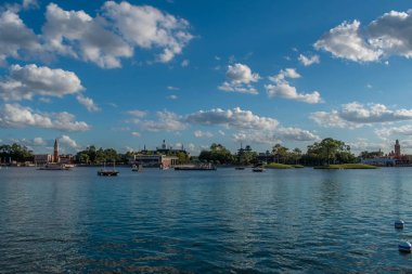 Orlando, Florida. 10 Ekim 2019, Epcot 'ta. Epcot 'ta İtalya, Amerika, Japonya ve Fas' ın panoramik manzarası.