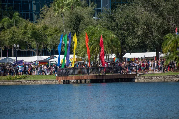 Orlando Florida October 2019 Colorful Flags Dock Side Come Out — Stock Photo, Image