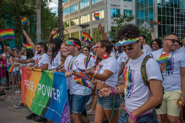 stock image Orlando, Florida. October 12, 2019. Colorful Pride Power community in Come Out With Pride Orlando parade at Lake Eola Park area (53).