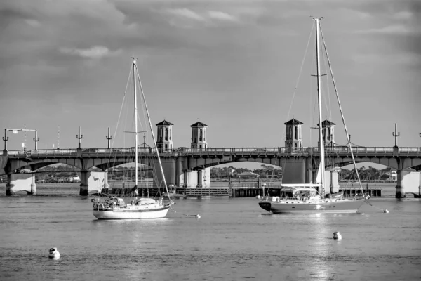 Augustine Florida January 2019 Sailboats Bridge Lions Sunset Sky Background — Stock Photo, Image