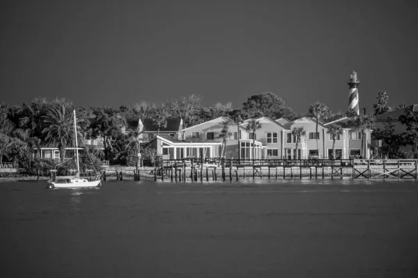 Augustine Florida Januar 2019 Bunte Dockseite Und Alter Leuchtturm Auf — Stockfoto