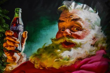 Orlando, Florida. 25 Aralık 2018. Seaworld 2 'de Noel kutlamalarında klasik Coca Cola tabelası