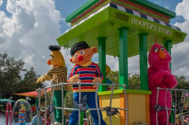 Orlando, Florida. October 24, 2019. Bert, Ernie and Telly monster in Sesame Street Party Parade at Seaworld 6 clipart