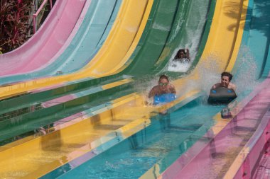 Orlando, Florida. 24 Ekim 2019. İnsanlar Aquatica 18 'de harika Taumata Racer' ın keyfini çıkarıyorlar..