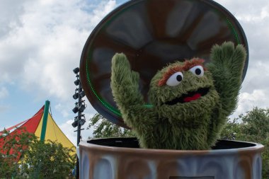 Orlando, Florida. October 24, 2019.Funny Oscar the Grouch at Sesame Street Party Parade at Seaworld 4 clipart