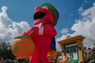 Orlando, Florida. October 24, 2019.Top view of Big Elmo in Sesame Street Party Parade at Seaworld 1