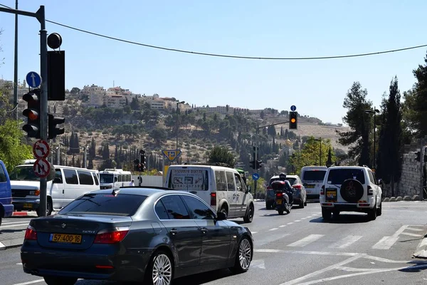 Jerusalem Israel Cars East Part City Mount Olives Background — Stock Photo, Image