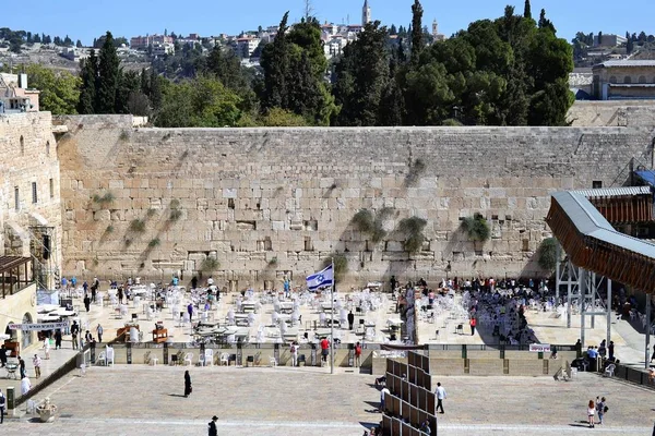 Muro del Pianto, Kotel, Muro del Pianto Gerusalemme sullo Yom Kippur, Ebrei riuniti per la preghiera ISRAELE — Foto Stock