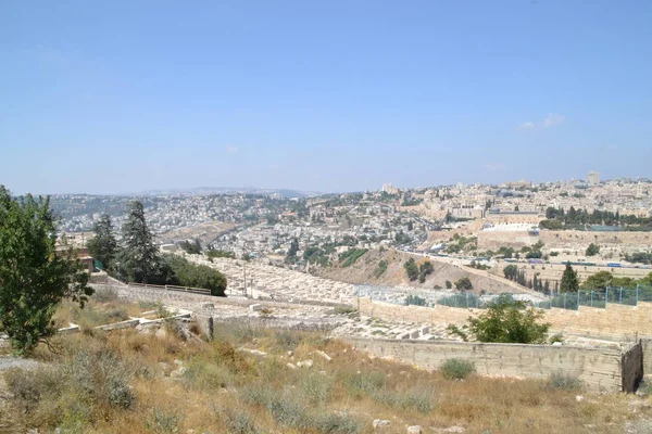 Vista panorámica de Jerusalén Ciudad Vieja y Monte del Templo, Cúpula de la Roca desde Mt. de los Olivos, Israel —  Fotos de Stock