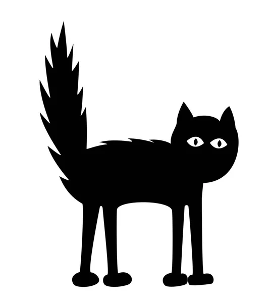Funny Sad Black Cat_Without Shadow Isolated White Can Used Art — Stock Photo, Image