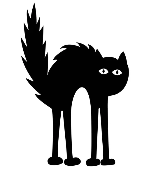 おかしいおびえた黒猫 白で隔離 サイトのデザインやお祝い ハロウィーン の概念 子供のゲーム 子供たちの写真 家族の娯楽 レジャー ジョークなどのはがきのアート要素として使用することができます — ストック写真