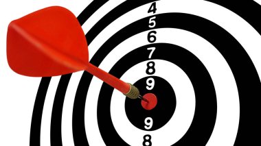 Bullseye hedef. Yakın çekim 1. Beyaz sesi. Dart hedef. Kırmızı ok ilk on. Muzaffer atmak. 
