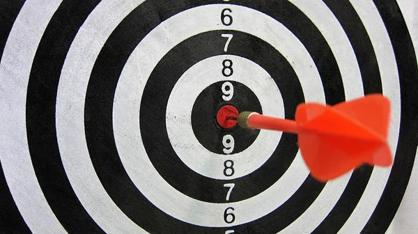 Bullseye target. Goal. Aim. Darts target. The red arrow in the top ten. Victorious throw.