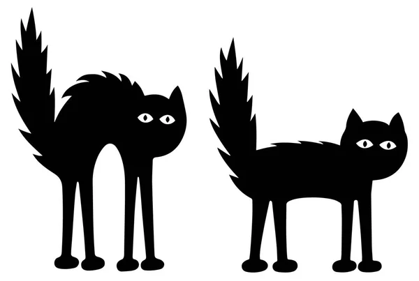 Två Roliga Svarta Katter Ledsen Och Rädd Vektor Illustration Kan — Stock vektor