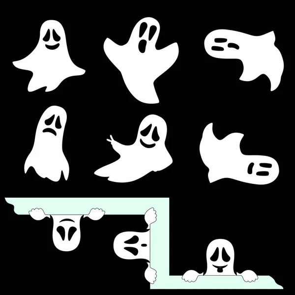 Set 9 weiße Halloween lustige Geister. isoliert. — Stockvektor