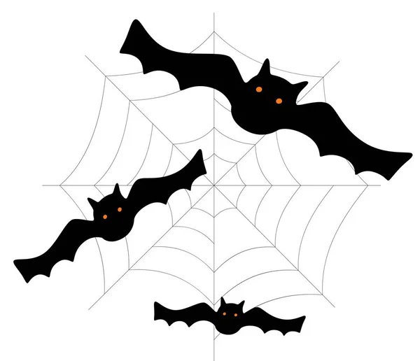 3 Vliegende vleermuizen met gescheurd spinnenweb. geïsoleerd — Stockvector