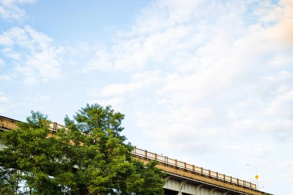 Avlägsen Suspenderad Motorväg Sommar Grönt Träd — Stockfoto