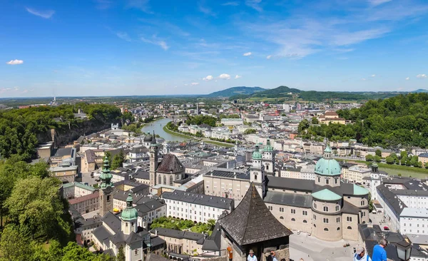 Pemandangan Panorama Salzburg Dan Sekitarnya Austria Stitched Panorama — Stok Foto