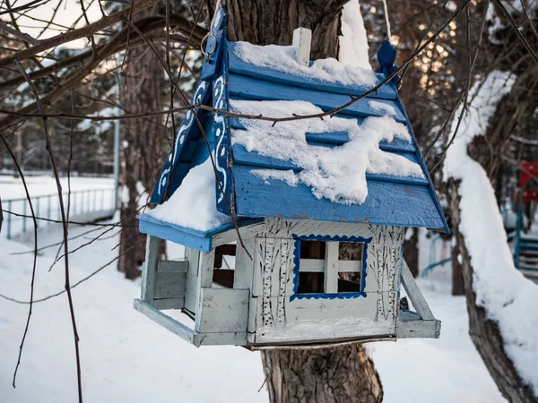 Bird Feeder Form House Snow Novosibirsk Russia — Stock Photo, Image