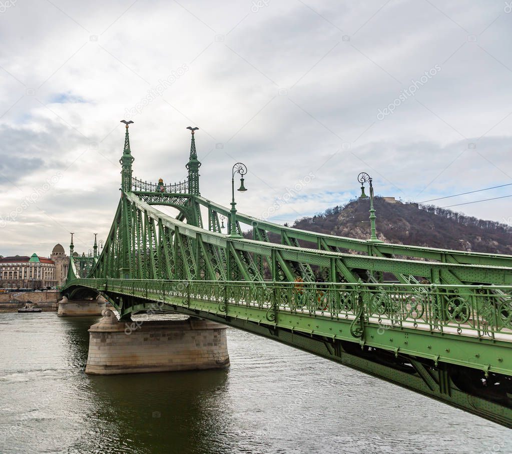 Liberty Bridge leading to Gellert Hill in Budapest, Hungary
