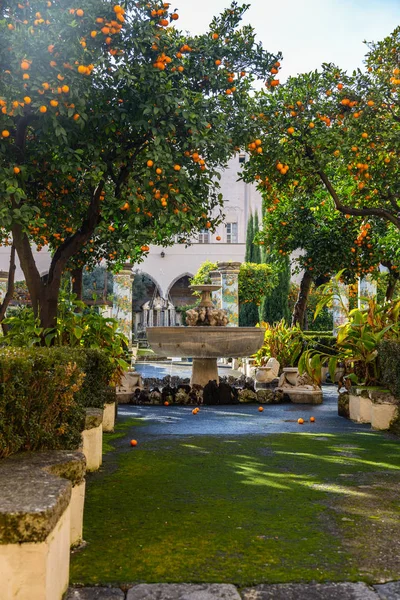 熟した果物や中心部に噴水があるタンジェリン・ガーデン、イタリア — ストック写真