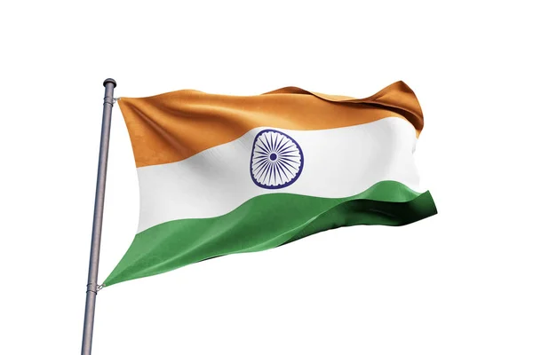 India Vlag Zwaaien Witte Achtergrond Close Geïsoleerd Met Uitknippad — Stockfoto