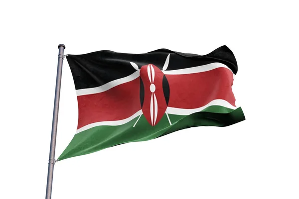 Kenya Flag Waving White Background Close Isolated Clipping Path — Stock Photo, Image