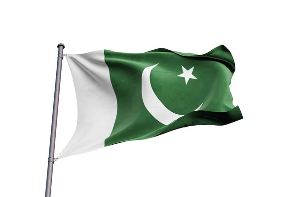 Pakistan Vlag Zwaaien Witte Achtergrond Close Geïsoleerd Met Uitknippad — Stockfoto