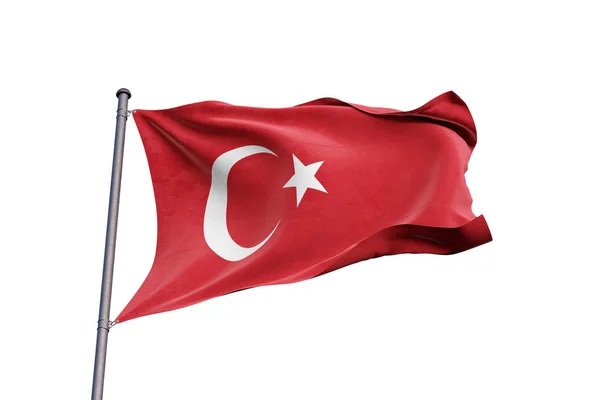 Turkiet Flagga Vajande Vit Bakgrund Närbild Isolerade Med Urklippsbana — Stockfoto