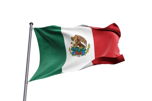 Meksika Bayrak Sallayarak Beyaz Arka Plan Üzerinde Yakın Çekim Kırpma — Stok fotoğraf