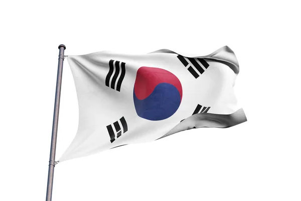 Південна Корея Прапор Махав Білому Тлі Крупним Планом Ізольовані Відсічним — стокове фото
