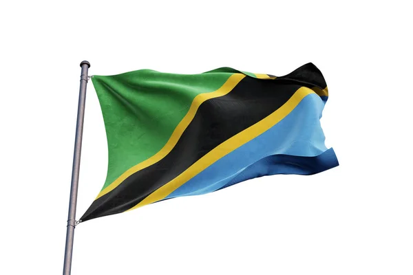 Tanzania Flag Waving White Background Close Isolated Clipping Path — Stock Photo, Image