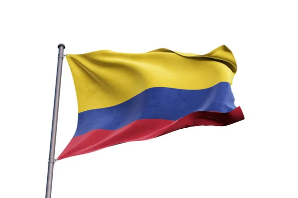 Colombia Vlag Zwaaien Witte Achtergrond Close Geïsoleerd Met Uitknippad — Stockfoto