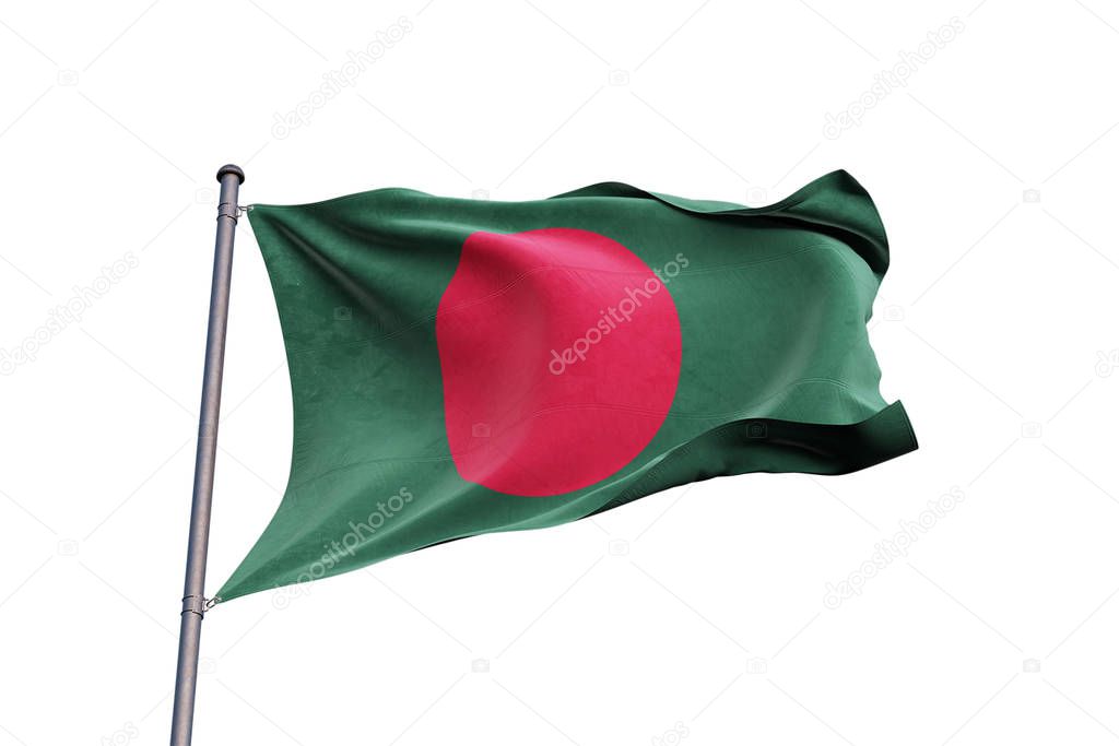 Bangladesh 3D flag waving on white background, close up, isolated with clipping path