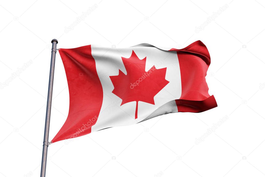 Canada 3D flag waving on white background, close up, isolated with clipping path