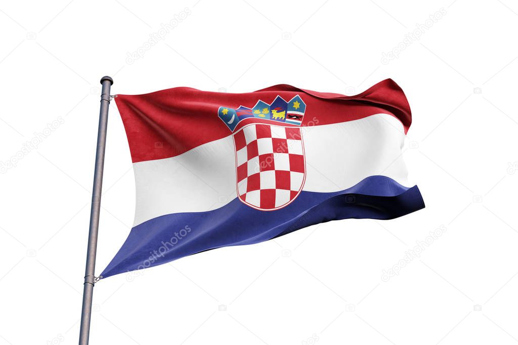 Croatia 3D flag waving on white background, close up, isolated with clipping path