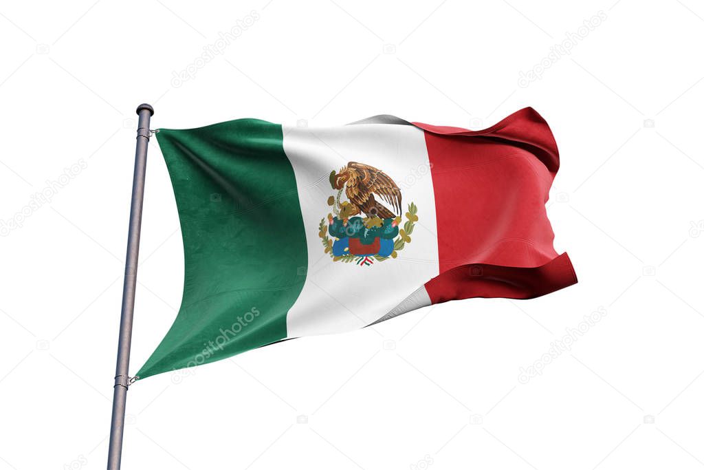 Mexico 3D flag waving on white background, close up, isolated with clipping path
