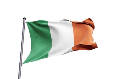 İrlanda 3d bayrak sallayarak beyaz arka plan üzerinde yakın çekim, kırpma yolu ile izole